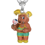 Garbage Pail Kid inspired MOLLY POP character pendant on a silver chain against a white background